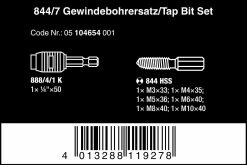 Wera 104654 844/7 7 Piece Metric HSS Metal Tap Threading Bit Set & 1/4" Bit Holder 13 Wera 104654 844/7 7 Piece Metric HSS Metal Tap Threading Bit Set & 1/4" Bit Holder -Professional Hand Tool Store 104654 5