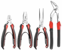 Facom CPE.A1 4 Piece Professional Plier Set, Combination, Long Nose, Snips &amp; Multi-grip Pliers